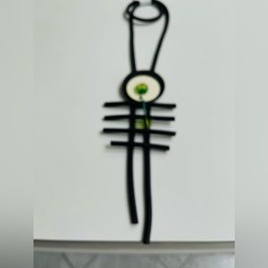 Black rubber tubing necklace with white wooden center